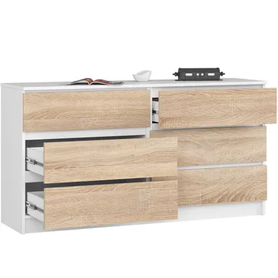 Produktbild von AKORD Furniture Factory OP0LK-1BIASON004, Weiß, Eiche, 6 Schublade(n), Matt, 16 mm, 60 cm, 400 mm