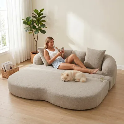 Image de Canapé-lit 2 places LVHOM en chenille, canapé convertible, canapé-lit, lit d'appoint pliable pour salon de style Japandi, couleur kaki