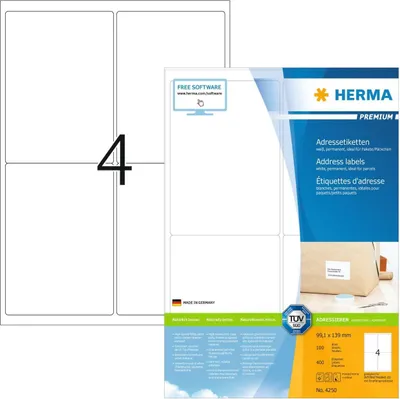 Produktbild von Adressetiketten Premium A4, weiß 99,1x139 mm Papier matt 400 St.