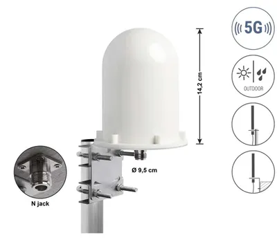 Productafbeelding van 5G LTE-antenne, N-connector, omnidirectioneel, voor buitengebruik, wit, 3-5 dBi