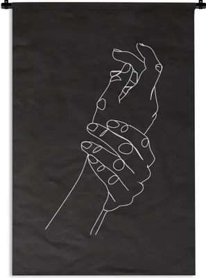 Produktbild von MuchoWow® Wandteppich Wandbehang Hände - Strichzeichnung - Schwarz - Weiß 60x90 cm Tapisserie Dekoration Wandtuch - Foto-Teppich - Abwaschbar
