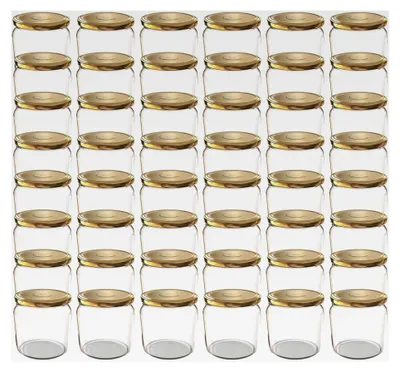 Produktbild von 48 x 360 ml Einmachgläser mit Schraubdeckel in Gold – Ideal für Marmeladen, Konfitüren und mehr, Vorratsgläser mit Deckel