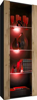 Obrázek produktu pro Komodee | Vitrína Tivoli se 3 Policemi, Korpus Černý Matný Přední Část Wotan Matný, LED RGB