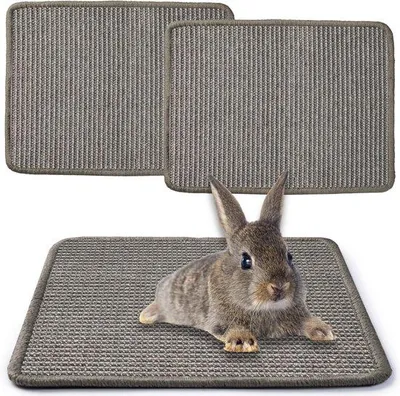 Image de Lot de 2 tapis en sisal pour lapins, 40 x 30 cm, revêtement de sol lavable pour cages de chiens et de chats (gris)