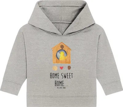 Produktbild von Mr. & Mrs. Panda Organic Baby Hoodie Vogelhaus Home 12. - 18. Monat - Heather Grey - Geschenk, Umzug, Sweet, Haus, Lustige Sprüche, Kapuzenshirt, Vogel, Kapuzensweatshirt