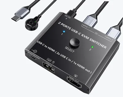 Obrázek produktu pro USB-C KVM přepínač pro 2 počítače, 1 monitor, podpora 4K při 60 Hz