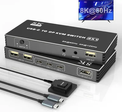 Zdjęcie produktu dla Przełącznik KVM USB C 8K Rytaki 60 Hz 4K 120 Hz HDMI obsługa wielu ekranów
