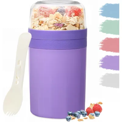 Produktbild von Müslibecher to Go 520ML+250ML, Joghurtbecher mit Löffel, Auslaufsicher, mit Soßenbox, Lila