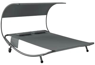 Immagine prodotto di Lettino Prendisole Doppio con Baldacchino Rimovibile, Ruote, Cuscini e Tasche, 180x200x170 cm, Grigio