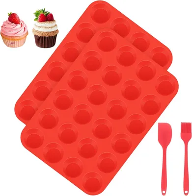 Imagen del producto de Molde de silicona para muffins, con 24 cavidades, juego de 2 unidades, con revestimiento antiadherente, ideal para la cocina