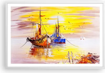 Produktbild von Gerahmtes Poster - Weißer Rahmen - Boote Sonne Meer Reisen - 91,5x61 cm - Wand Bild - Wanddeko - Wandbilder - Kunstposter - Wandposter - Bilderrahmen - Bilder - Kunstdruck - Wandbild - P2WAA91x61-2882