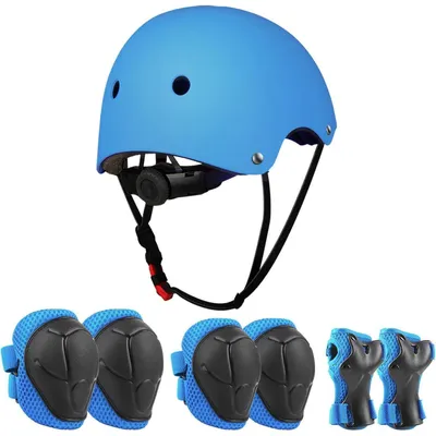 Produktbild von Schonerset Kinder Helm 7 in 1 Protektoren Set Blau für Skateboard Roller Scooter