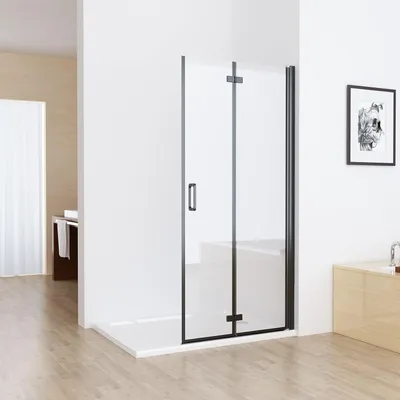 Produktbild von MIQU Nischentür 80 x 185 cm Walk in Duschabtrennung Faltbar Duschwand für Dusche Matt Schwarz Pendeltür Falttür Duschtür aus ESG Glas Rahmenlos