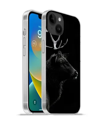 Produktbild von MuchoWow® Handyhülle Schutzhülle Hülle für Apple iPhone 14 Plus - Soft case Hirsch - Schwarz - Porträt - Geweih - Tiere Silikon Softcase Handy Hülle - Abbildung