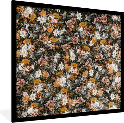 Produktbild von MuchoWow® Gerahmtes Poster Blumen - Collage - Kunst 40x40 cm - Poster mit Schwarzem Bilderrahmen Wandposter Rahmen Foto Bilder - Mit Rahmen - Wanddekoration Schlafzimmer