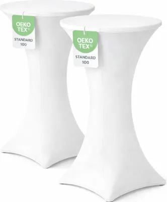 Produktbild von Stehtischhusse für Bistrotisch mit 4 Fußlaschen elastisch Stretch   Ø 60-65x110-120 cm Weiss (2 Stück)