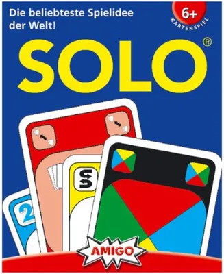 The image shows the packaging of the Solo card game.