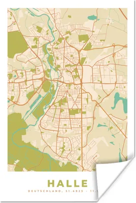 Produktbild von MuchoWow® Poster Stadtplan - Halle - Vintage - Stadtplan 120x180 cm - Kunstposter