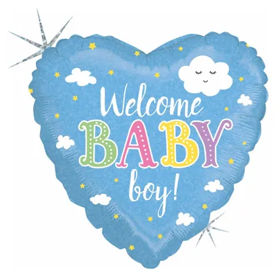 Produktbild von Karaloon Herz Ballon Welcome Baby Boy aus aluminiumbeschichteter Folie