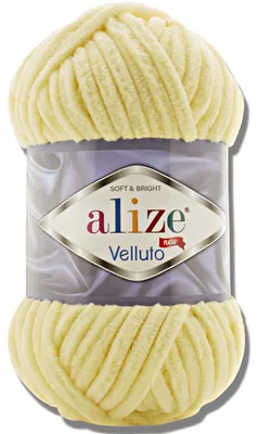 Produktbild von Alize 1x 100g Velluto dicke Wolle, Uni, Chenille, Häkeln, Stricken (Light Yellow | 13)