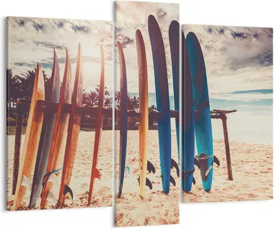 Produktbild von Bild auf Leinwand - Leinwandbild - 3 Teile - Surfen Strand Board - 95x80cm - Wand Bild - Wanddeko - Wandbilder - Leinwanddruck - Bilder - Wanddekoration - Leinwand bilder - Wandbild - CB95x80-4992