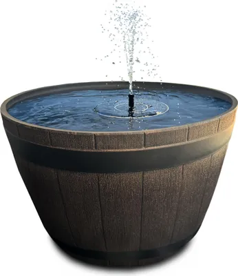 Produktbild von Großes 51 x 36 cm Outdoor Solar-Brunnen Set Holzfass-Optik