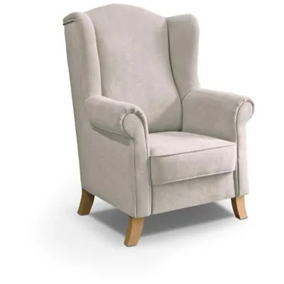 Produktbild von Ohrensessel LEONARDO Relax Sessel für Wohnzimmer, Polstersessel, Velours Beige, Holzbeine Buche