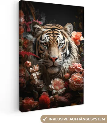 Obrázok produktu pre Dekorácia na stenu 60x90 cm - Zvieratá - Tiger - Príroda - Kvety - Botanické, dekorácie obývacia izba, obrazy, nástenné dekorácie