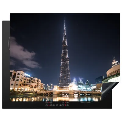 Produktbild von KitchenYeah© Herdabdeckplatte Der Burj Khalifa in Dubai bei Nacht , 65x52cm, Küche Deko, Glaskeramikkochfeld Herdabdeckung, Abdeckplatte fùr Kochfeld