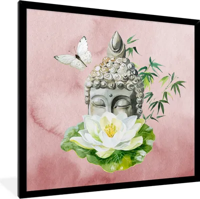 Produktbild von MuchoWow® MuchoWow® Gerahmtes Poster Buddha - Kopf - Blume 40x40 cm - Poster mit zchwarzem Bilderrahmen - Mit Rahmen - Wanddekoration Schlafzimmer