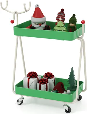 Productafbeelding van COSTWAY 2-laags serveerwagen, serveerwagen voor Kerstmis, keukentrolley in de vorm van een rendier, keukentrolley op wielen, 55,5 x 28,5 x 66,5 cm, groen