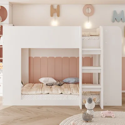 Obrázek produktu pro MODFU Patrová postel pro děti, 90 × 200 cm, vysoká postel s jednou matrací, dětská postel s bezpečnostní zábranou a bezpečnostním žebříkem, postel pro mládež s úložnými prostory, bílá
