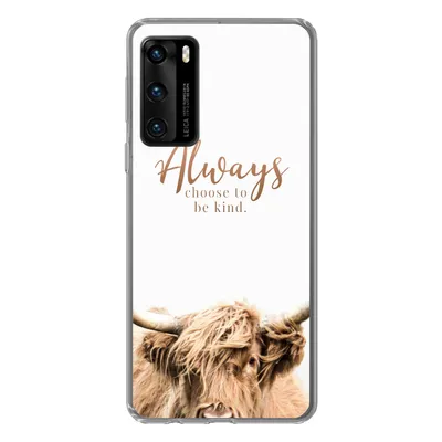 Produktbild von MuchoWow® Handyhülle Schutzhülle Hülle für Huawei P40 Schottischer Highlander - Zitate - Weiß Silikon Softcase Handy Hülle - Handytasche