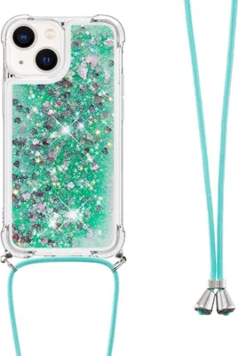 Produktbild von iPhone 15 Hülle - Coverup Liquid Glitzer Back Cover mit Handykette - Grün