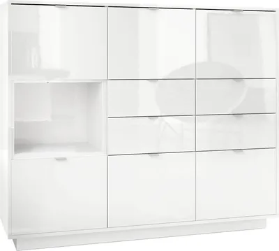 Produktbild von Vladon Highboard Sideboard Metro V2,  Germany, Korpus in Weiß Hochglanz / Fronten in Weiß Hochglanz mit Einsatz in Weiß Hochglanz