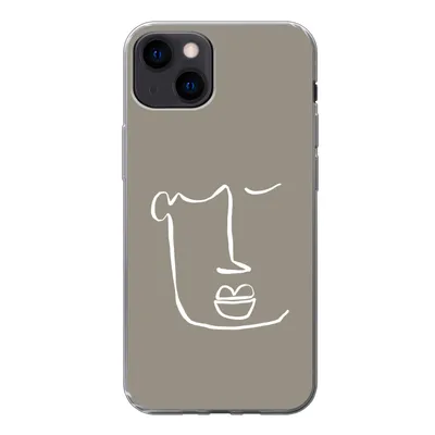 Produktbild von MuchoWow® Handyhülle Schutzhülle Hülle für iPhone 13 Lippen - Abstrakt - Strichzeichnung Silikon Softcase Handy Hülle - Karteninhaber