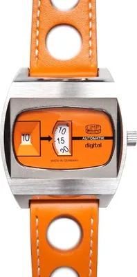 Produktbild von UMF Ruhla - Automatikuhr - Digitale Scheibenuhr in Orange „Jumping Hour“ - Herrenuhr im ikonischen Design - 1434-4