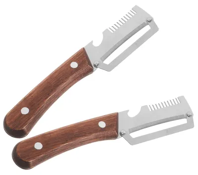 Image de Épluche-légumes multifonctionnel avec ouvre-bouteille et coupe-oignon – outil de cuisine 3-en-1 avec manche en bois – lot de 2