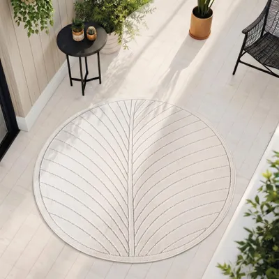 Produktbild von Carpetsale24 Outdoor Teppich, Modern Boho Design, 3D Effekt, Robust und UV-Beständig, ideal für Terrasse Wohnzimmer & Küche, Grösse: 80 cm Rund