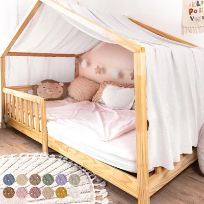 Produktbild von Musselin Hausbett Himmel Kinderzimmer Baumwolle mit Gold