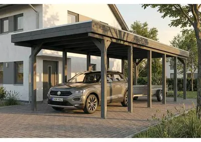Produktbild von Einzelcarport SKAN HOLZ Friesland inkl. Pfostenanker, EPDM Folie 320 x 860 cm schiefergrau