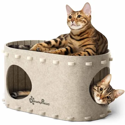 Zdjęcie produktu dla Domek dla kota - Filc - Odporny na warunki zimowe - Beżowy - 58 x 33 x 30 cm - Dla kilku kotów