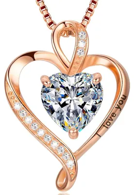 Produktbild von Herz Kette Damen 925 Silber "I love you" Gravur mit Geburtsstein Roségold Geschenkbox