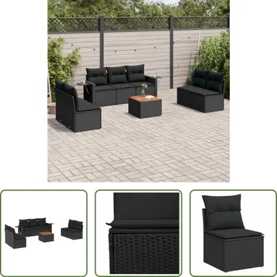 Produktbild von The Living Store 8-tlg. Garten-Sofagarnitur mit Kissen Schwarz Poly Rattan