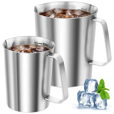Obrázok produktu pre Sada dvoch odmerných pohárov z nehrdzavejúcej ocele, objem 500 ml a 1000 ml, strieborná farba