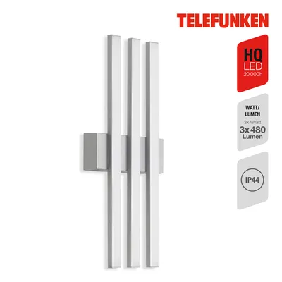 Zdjęcie produktu dla Telefunken GRAZ, zewnętrzna lampa ścienna LED, 3-punktowa, 12W, srebrna, IP44, światło neutralne, metal i tkanina