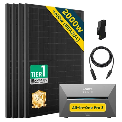 Produktbild von ALLDREI Balkonkraftwerke mit Anker Solix Solarbank 3 E2700 Pro ,Komplettset mit 4x500W Bifazialer Solarpanel & Smarten Zähler