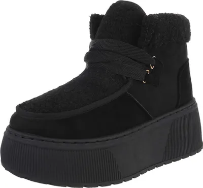 Produktbild von Ital-Design Damen Stiefeletten Keilstiefeletten Plateaustiefeletten Schnürstiefeletten Warm gefüttert Wildlederoptik Snowboots 90458065 Schwarz Gr.  39