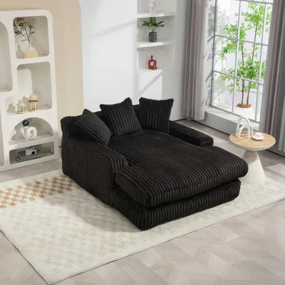 Obrázek produktu pro AIORBER Moderní pohovka z manšestru Chaiselongue Cloud Couch se 3 polštáři, velká podlahová pohovka Relax Sofa Lounge Sofa do obývacího pokoje, ložnice, kanceláře, černá
