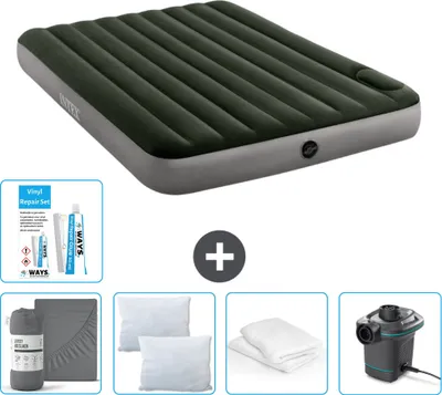 Produktbild von Intex Luftbett - 2 Personen - 152 x 203 x 25 cm - Grün - Spannbettuch - Küssen - Pumpe - Reperaturset en Kissenschutz